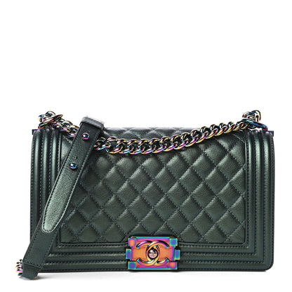 Chanel Iridescent Goatskin Quilted Medium Boy Flap Green 1 of 10