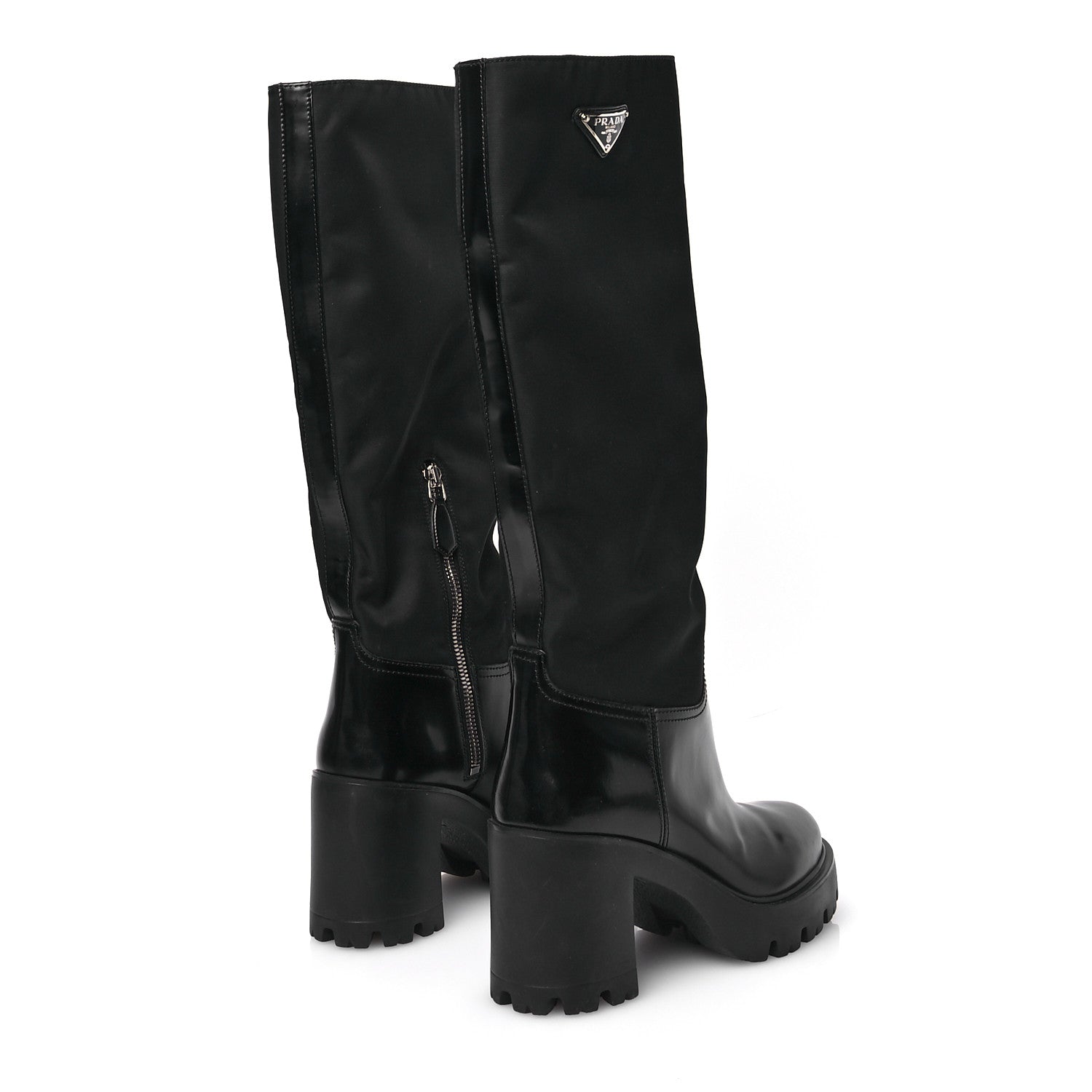 Prada Spazzolato Re-Nylon Metal Triangle Logo 90mm Tall Boots 37 Black 4 of 9