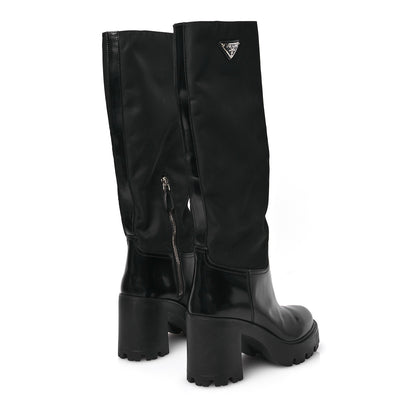 Prada Spazzolato Re-Nylon Metal Triangle Logo 90mm Tall Boots 37 Black 4 of 9