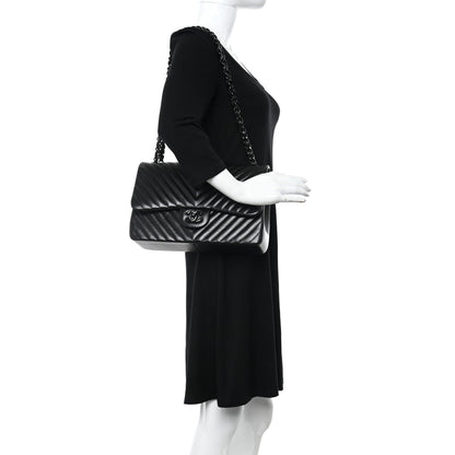 Chanel Lambskin Chevron Quilted Jumbo Double Flap So Black 2 of 11