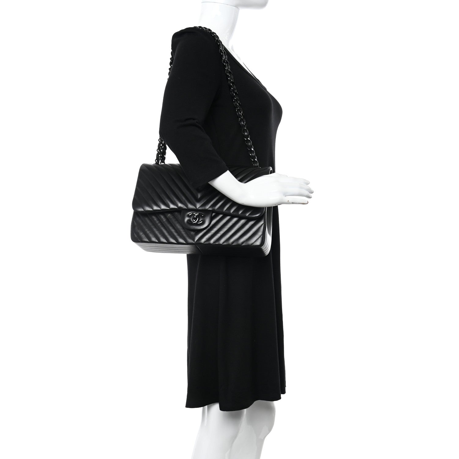 Chanel Lambskin Chevron Quilted Jumbo Double Flap So Black 2 of 11