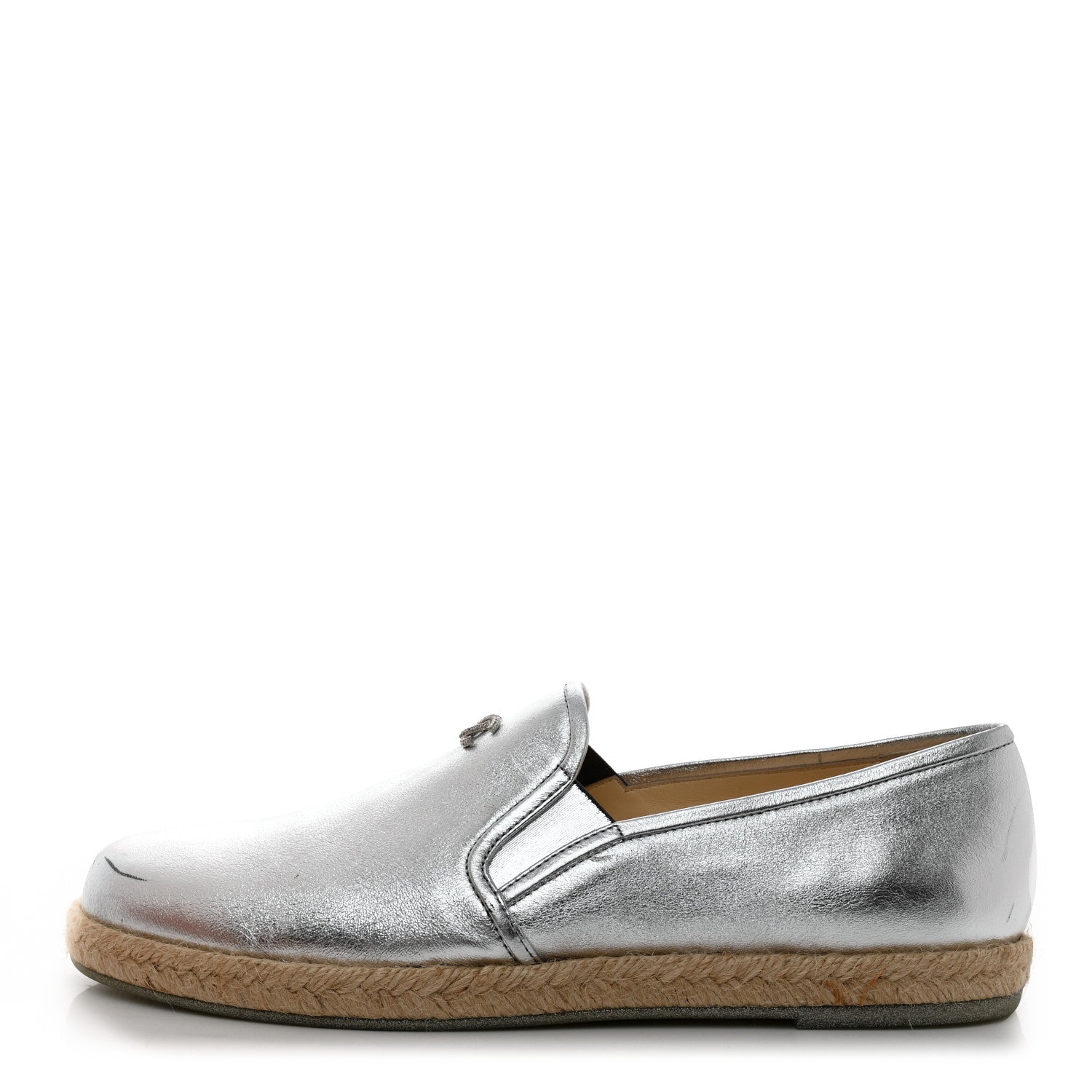Chanel Crumpled Lambskin CC Mocassin Loafer Espadrilles 40.5 Silver 1 of 10