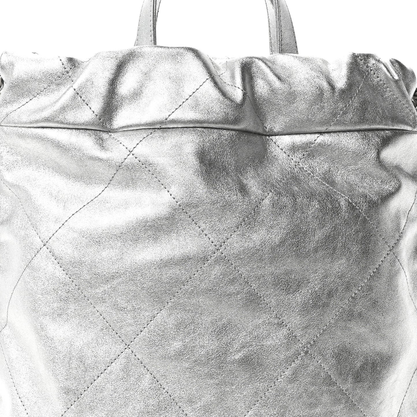 Metallic Calfskin Quilted Chanel 22 Backpack Silver