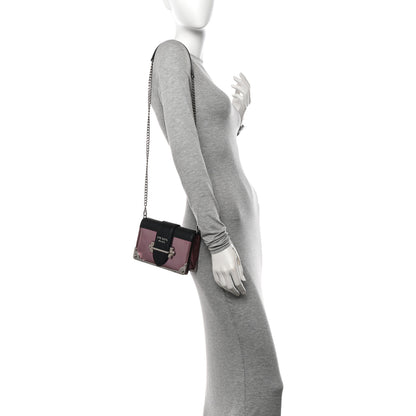 Prada Metallic Vitello Saffiano Cahier Bag Ibisco Black 2 of 9