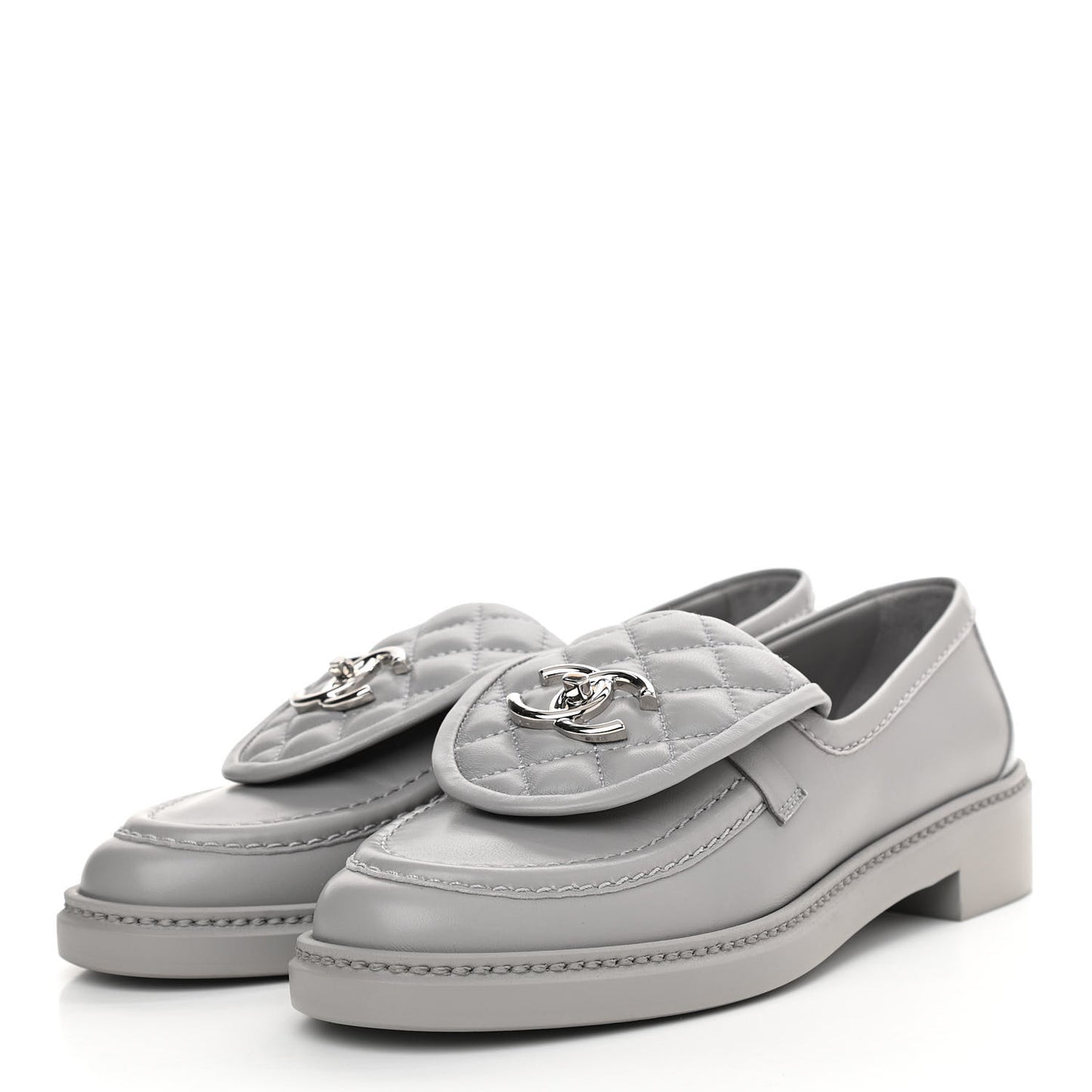 Lambskin Quilted CC Turnlock Loafers 37 Grey