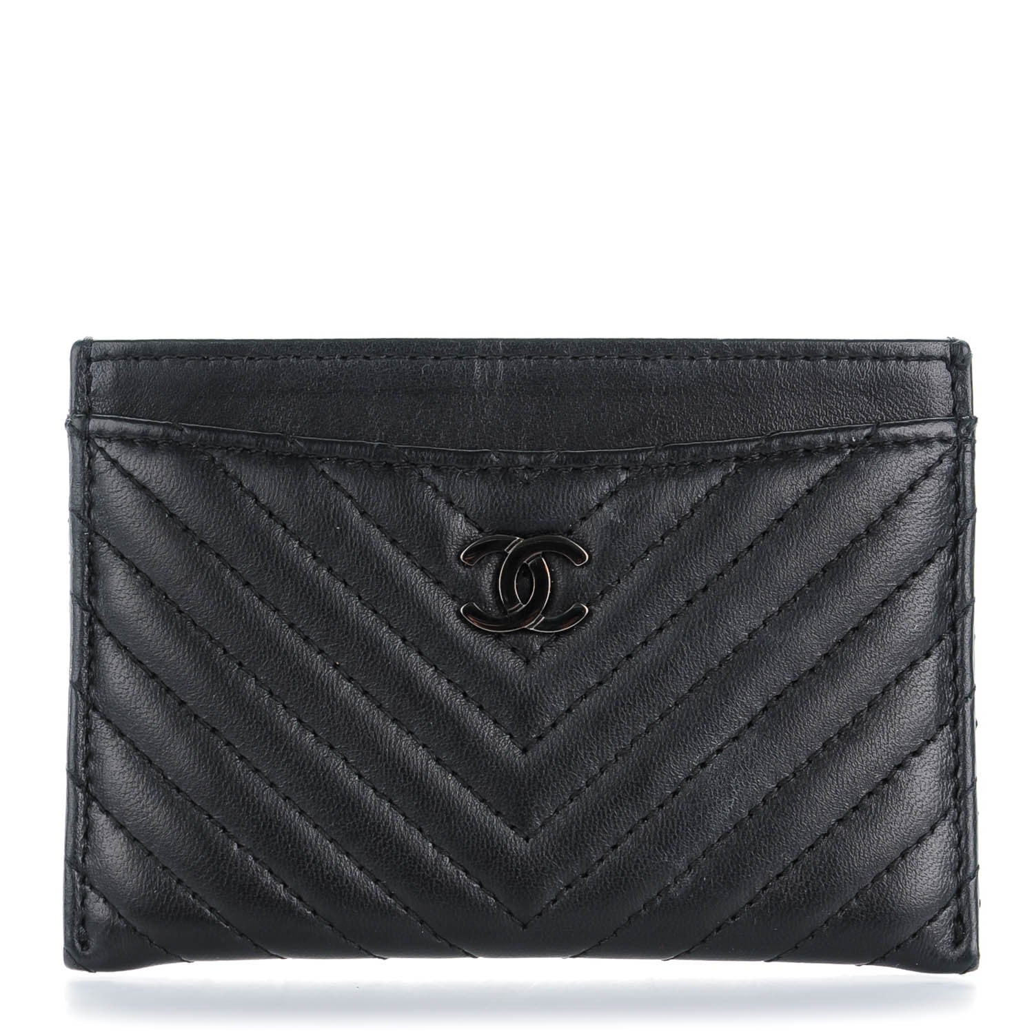 Chanel Lambskin Chevron Quilted Card Holder Black 1 of 8