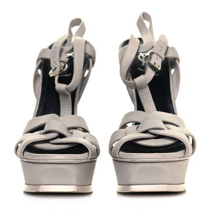 Saint Laurent Textured Calfskin Tribute 105 Platform Sandals 37.5 Gris Perle 2 of 8