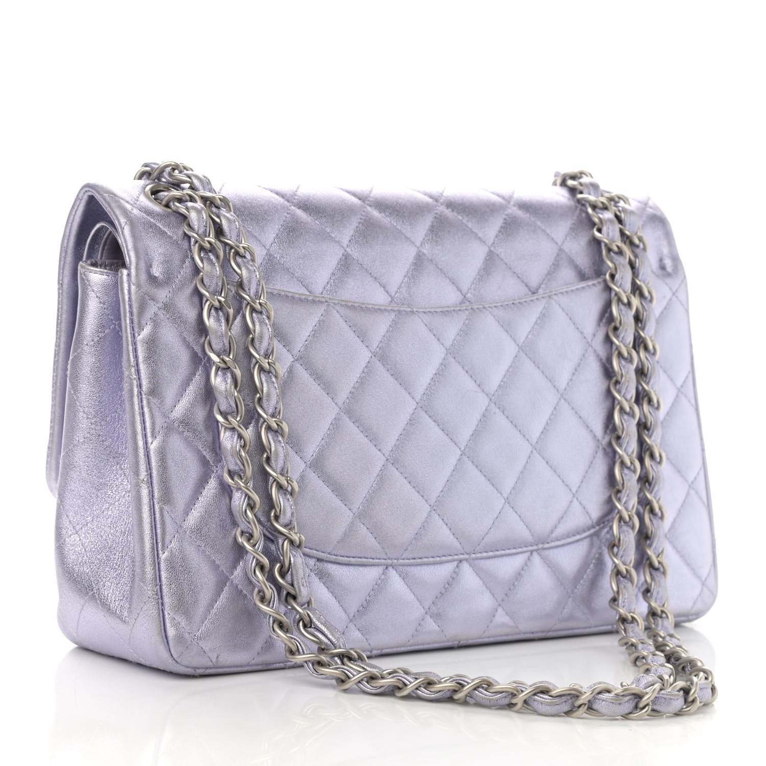 Chanel Metallic Lambskin Quilted Jumbo Double Flap Light Purple 3 of 13
