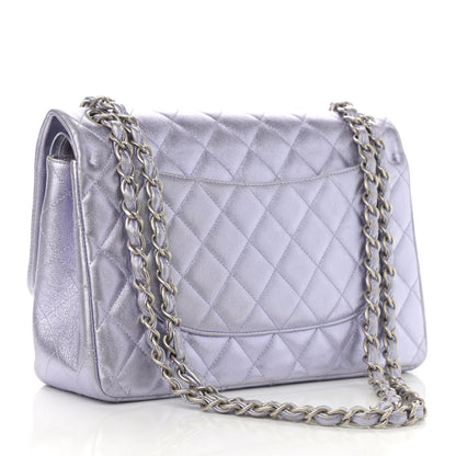 Chanel Metallic Lambskin Quilted Jumbo Double Flap Light Purple 3 of 13