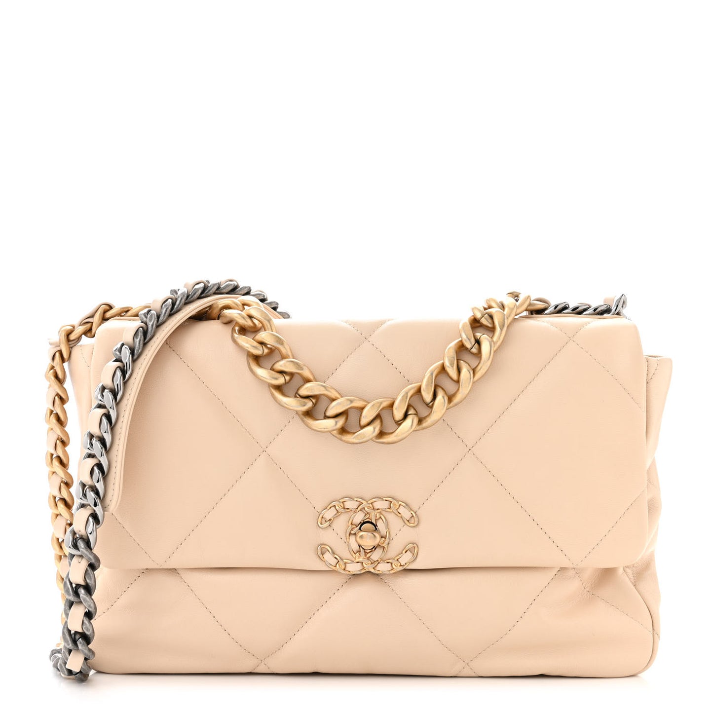 Goatskin Quilted Large Chanel 19 Flap Beige
