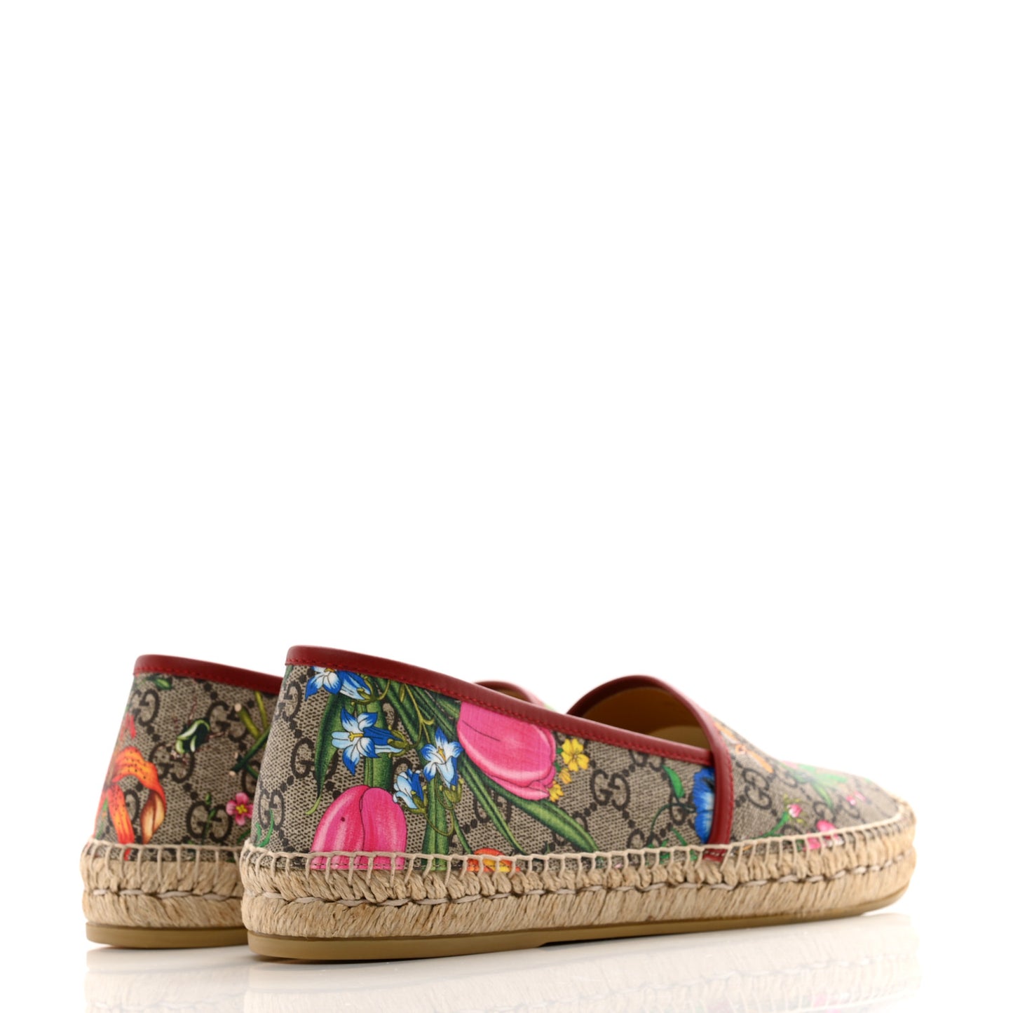 GG Supreme Monogram Tian Womens Espadrilles 41 Beige Multicolor Red