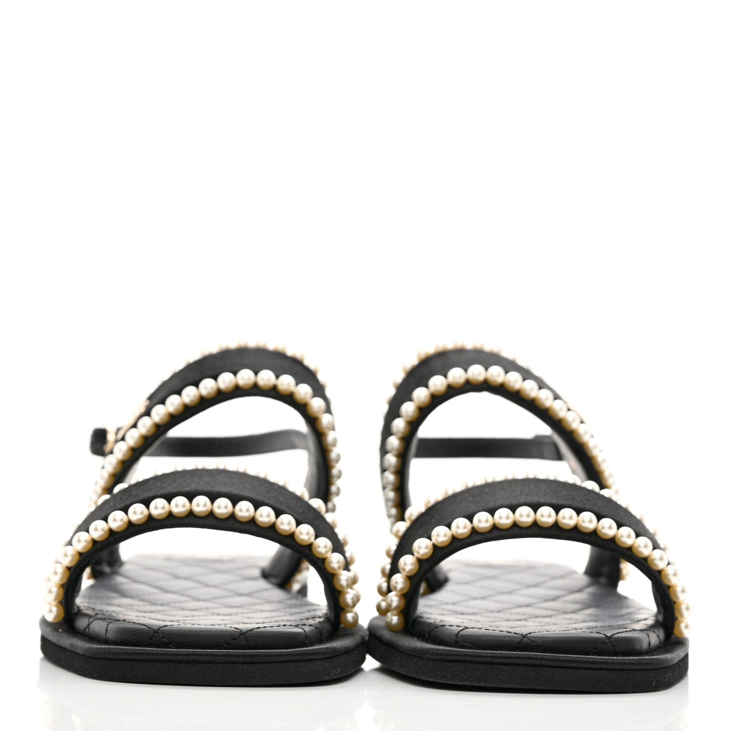 Satin Pearl Quilted Flat Sandals 41 Black
