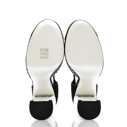 Chanel Tweed Grosgrain Chain T-Strap Pumps 40 Black Silver 4 of 5