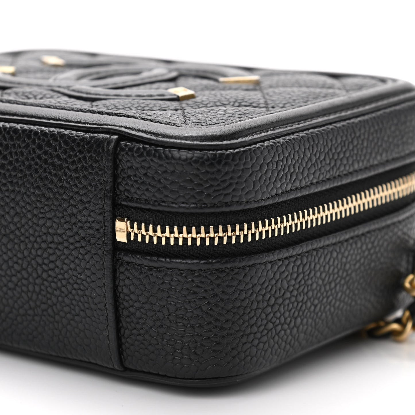 Caviar Quilted CC Filigree Vanity Clutch With Chain Black