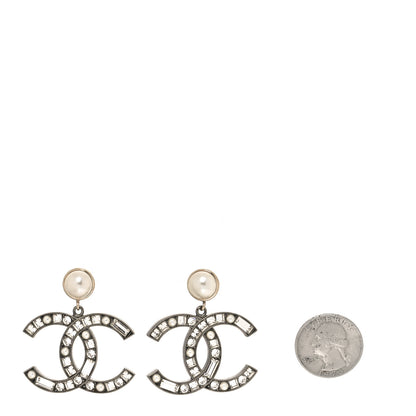 Chanel Crystal Pearl CC Drop Earrings Gold Silver 2 of 4