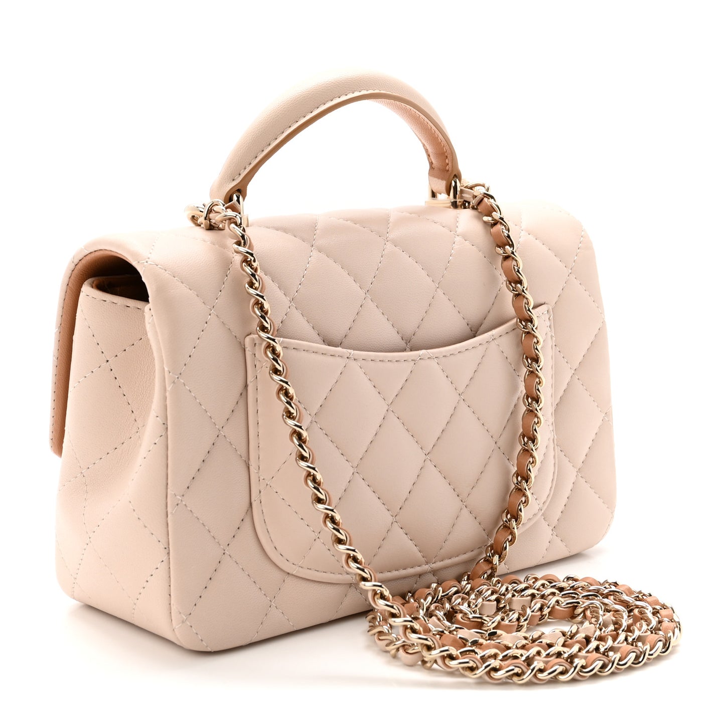 Lambskin Quilted Bi-Color Mini Top Handle Rectangular Flap Ecru Dark Beige