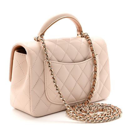 Chanel Lambskin Quilted Bi-Color Mini Top Handle Rectangular Flap Ecru Dark Beige 3 of 11