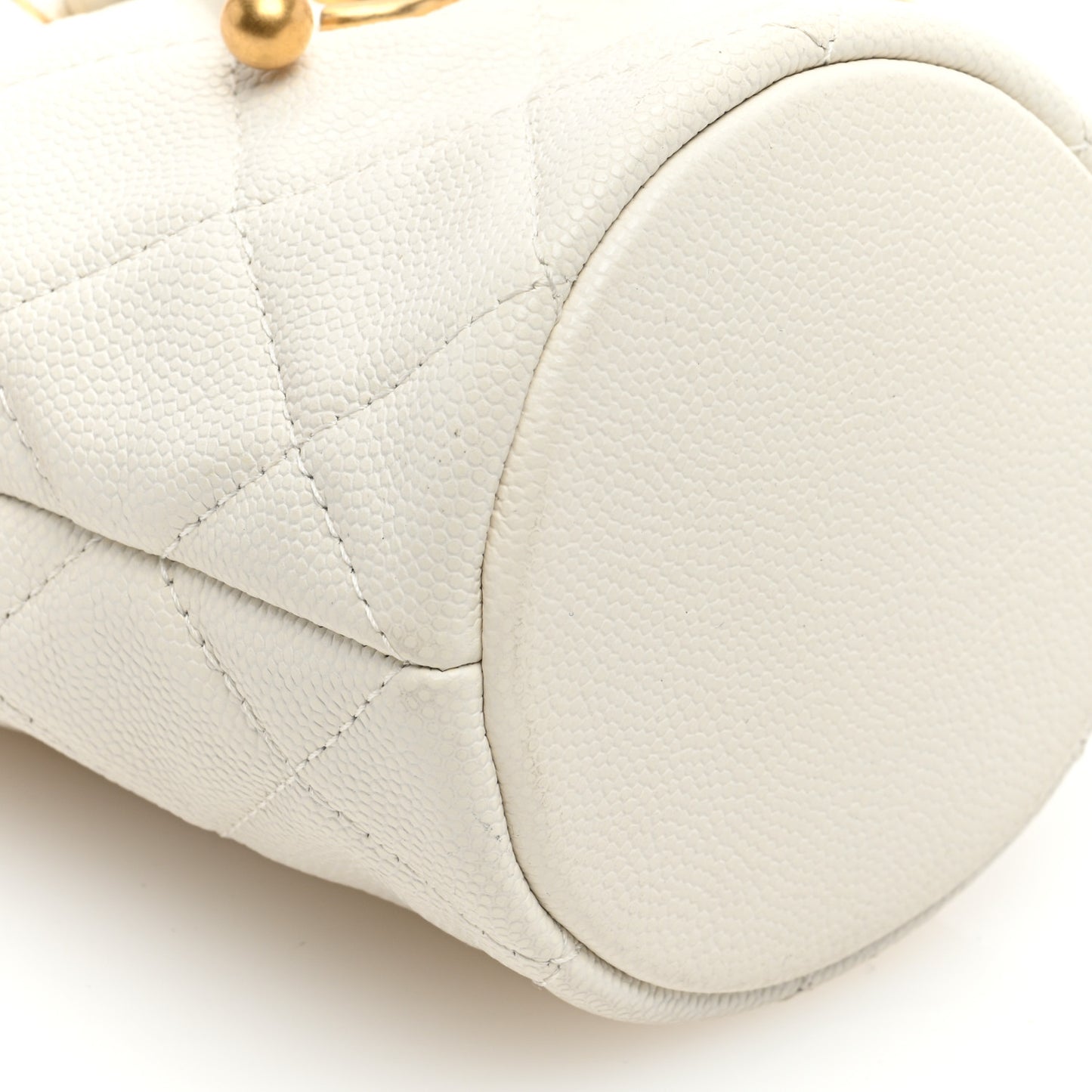 Caviar Quilted Twist Your Buttons Mini Bucket Bag White