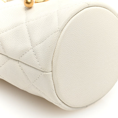 Chanel Caviar Quilted Twist Your Buttons Mini Bucket Bag White 8 of 9
