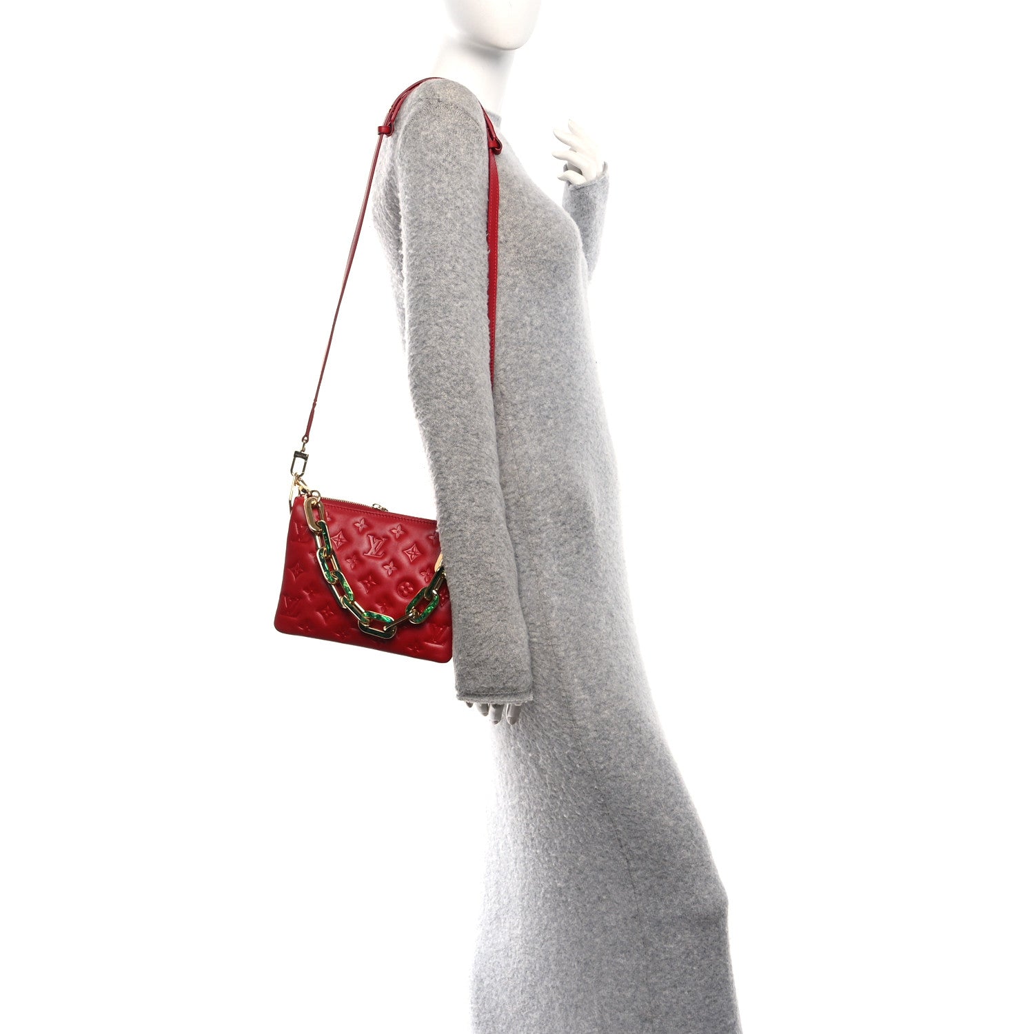 Louis Vuitton Mother of Pearl Lambskin Embossed Monogram Coussin BB Red Green 2 of 10