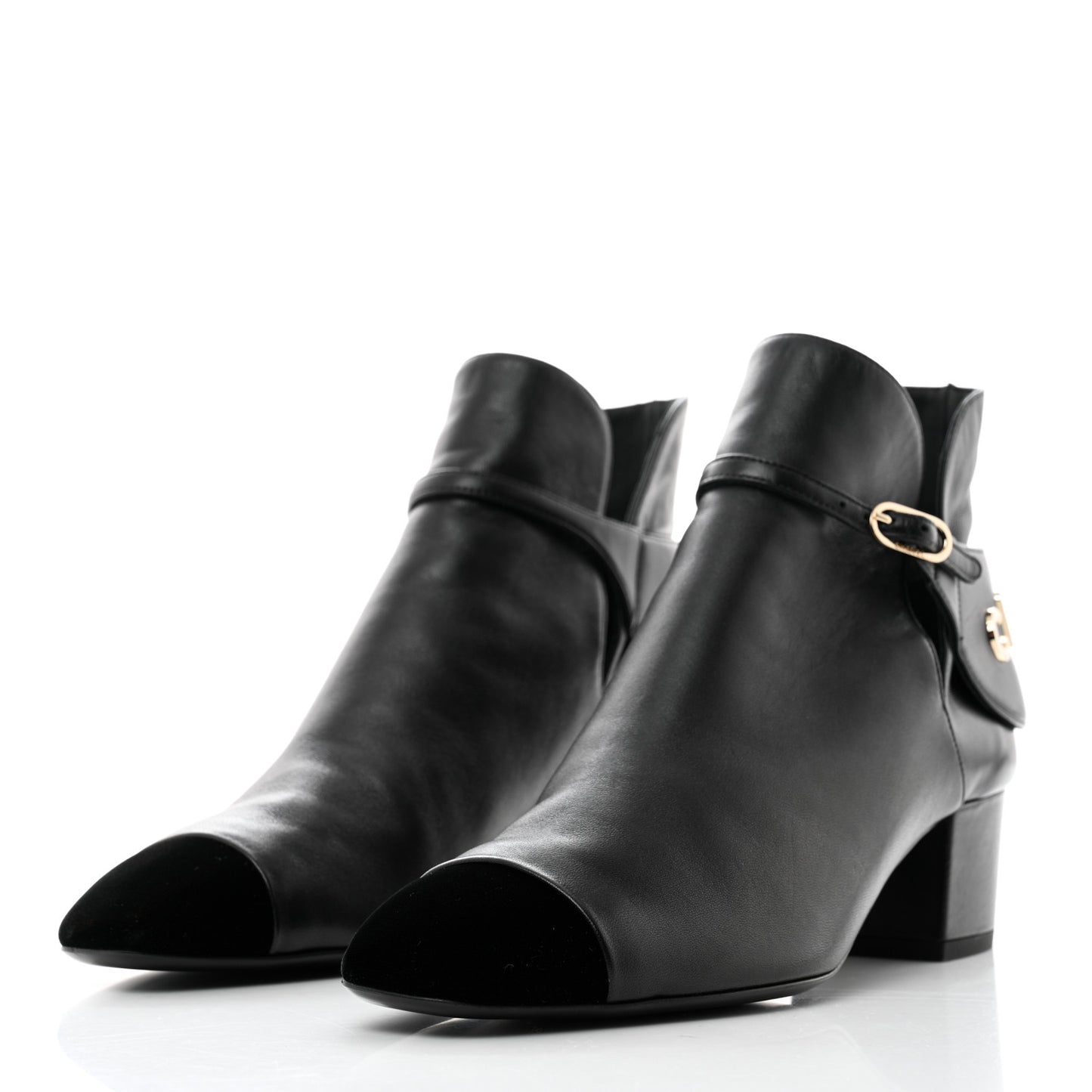 Lambskin Velvet Cap Toe Short Ankle Boots 38 Black