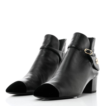 Chanel Lambskin Velvet Cap Toe Short Ankle Boots 38 Black 3 of 9