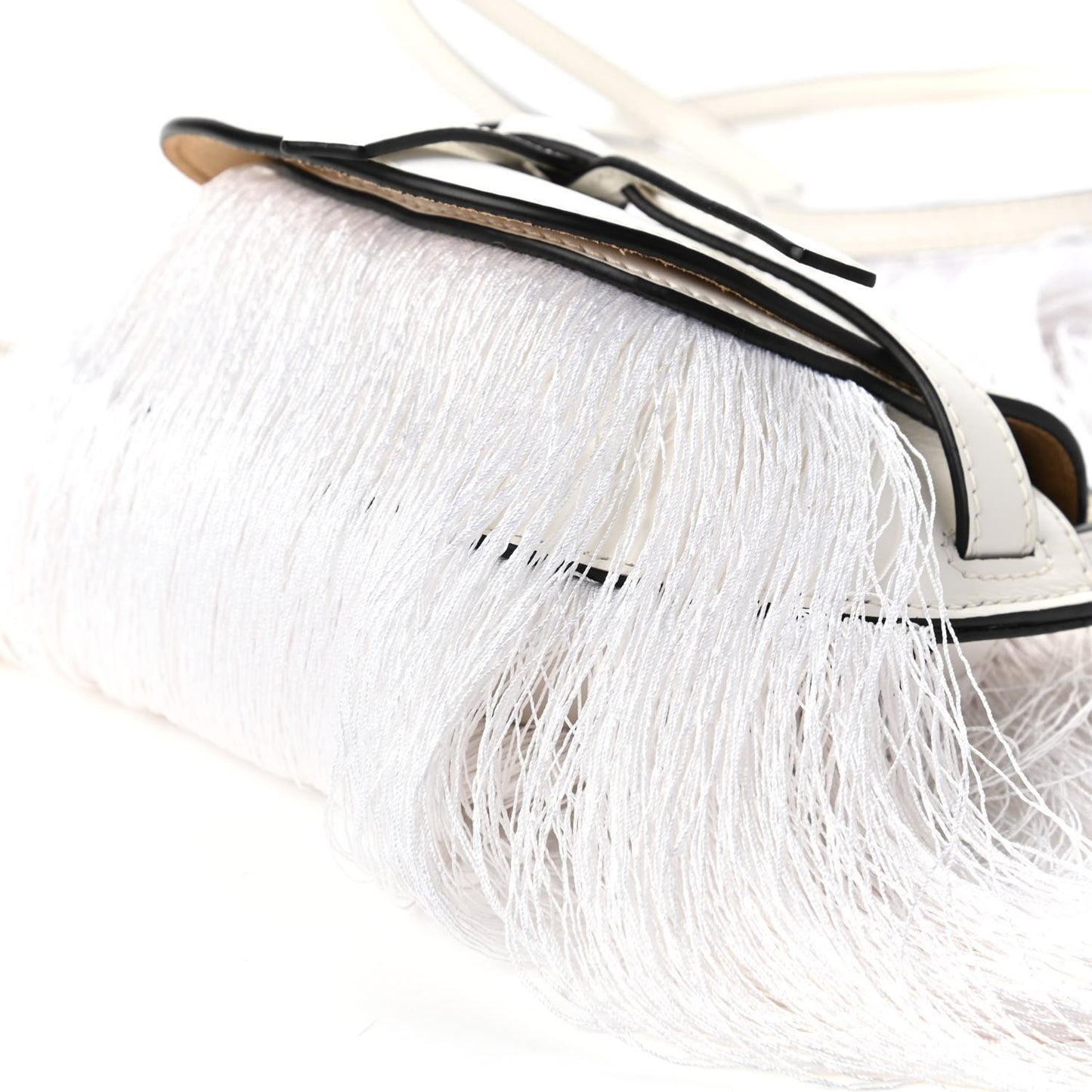 Calfskin Mini Fringe Gate Crossbody Bag White
