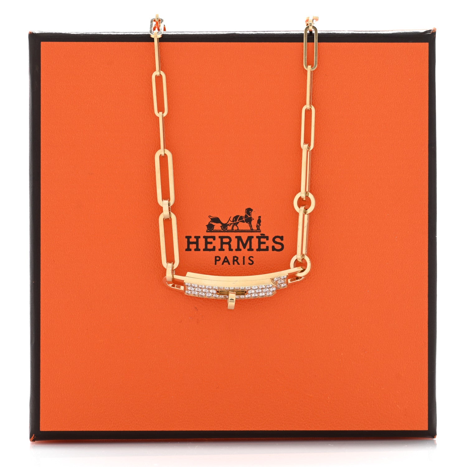 Hermes 18K Yellow Gold Diamond Pave Kelly Chaine Choker Necklace 7 of 7