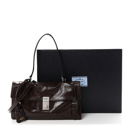 Prada Glossy Calfskin Medium Sound Shoulder Bag Dark Brown 10 of 10