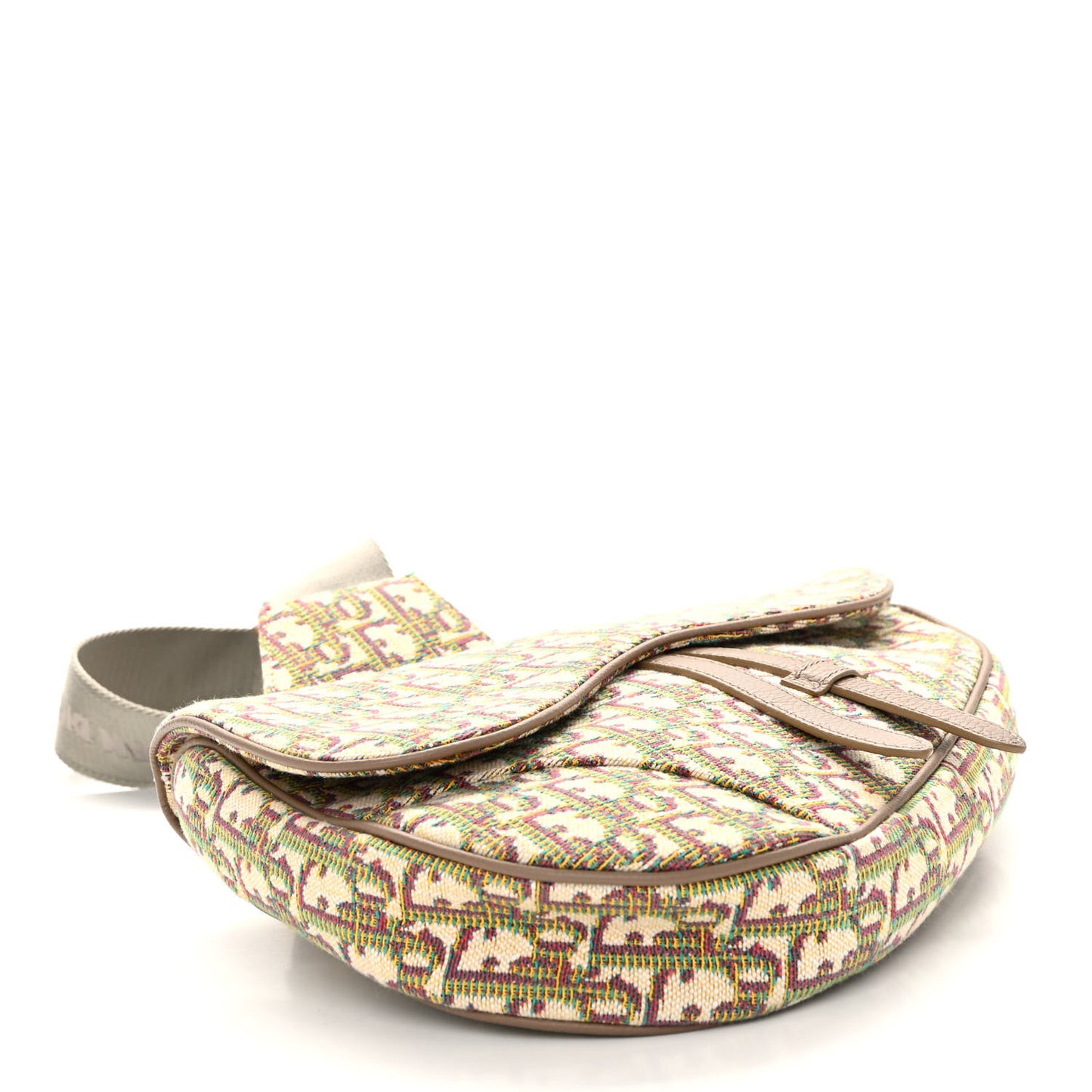 Jacquard Oblique Mens Saddle Bag Beige Multicolor