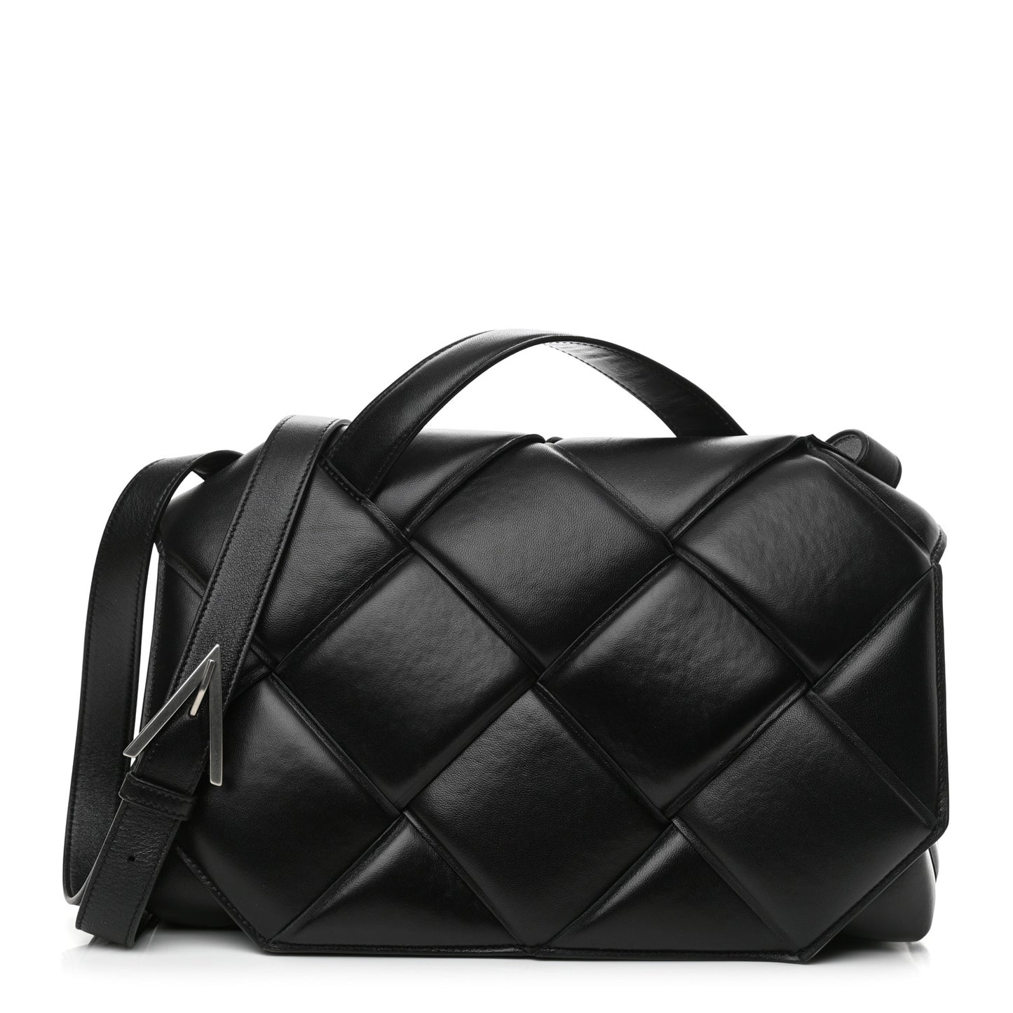 Nappa Intreccio Padded Top Handle Shoulder Bag Black