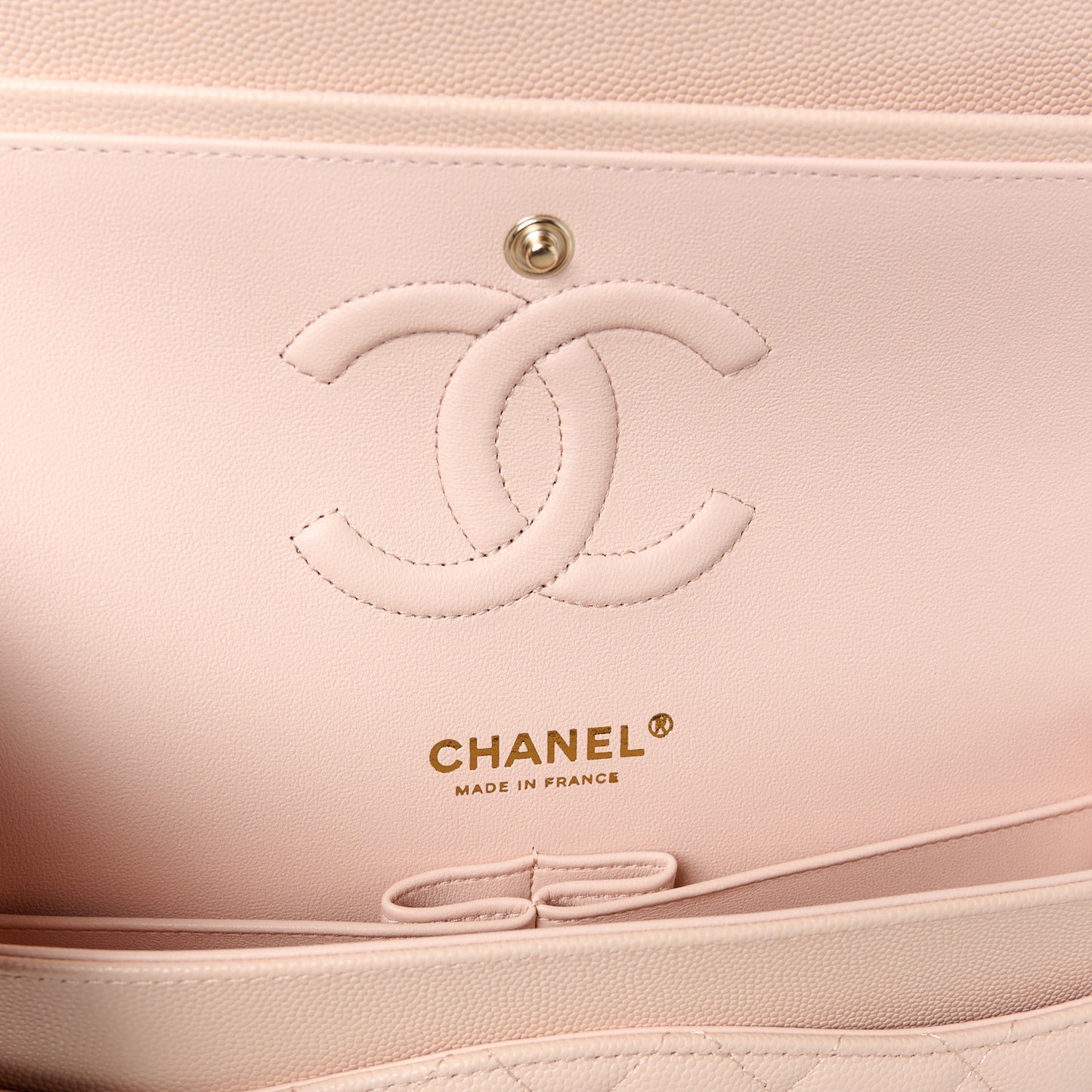 Caviar Quilted Medium Double Flap Light Beige