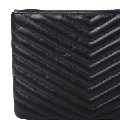 Saint Laurent Calfskin Matelasse Chevron Monogram A5 Wristlet Black 10 of 11
