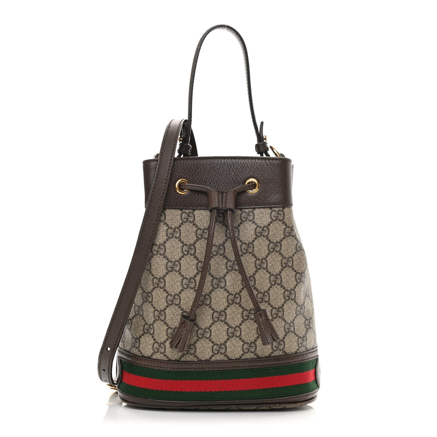Gucci GG Supreme Monogram Web Small Ophidia Bucket Bag Brown 1 of 16