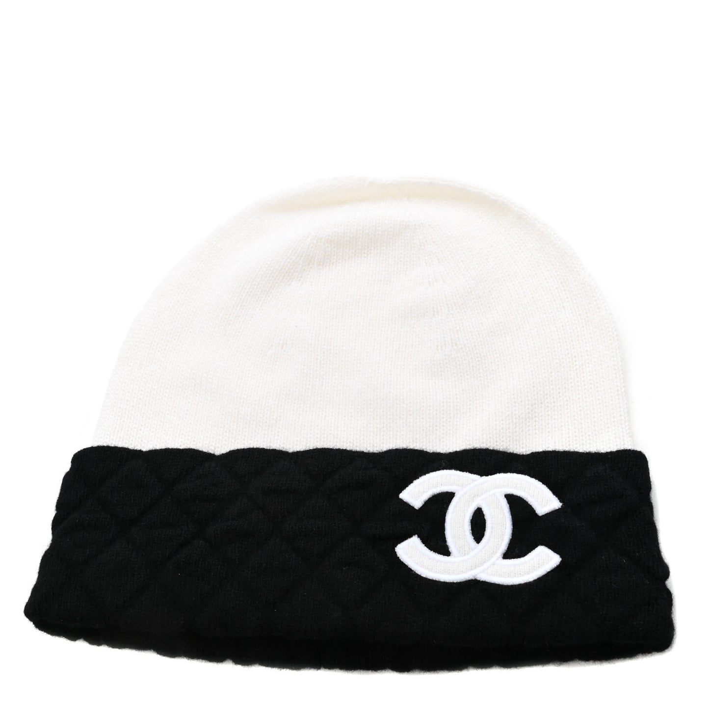 Cashmere Quilted CC Beanie Hat White Black