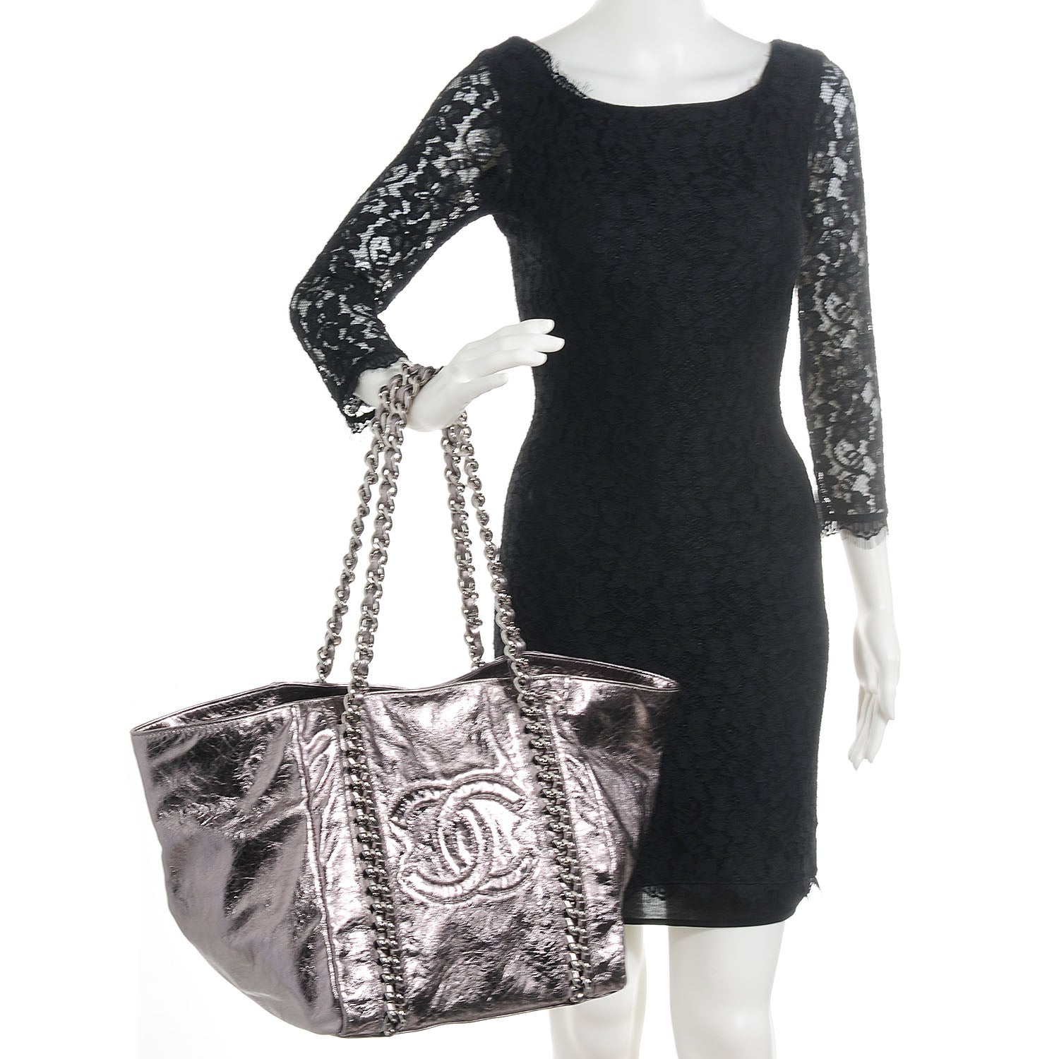Chanel Metallic Cracked Calfskin Modern Chain Tote Dark Silver 2 of 7