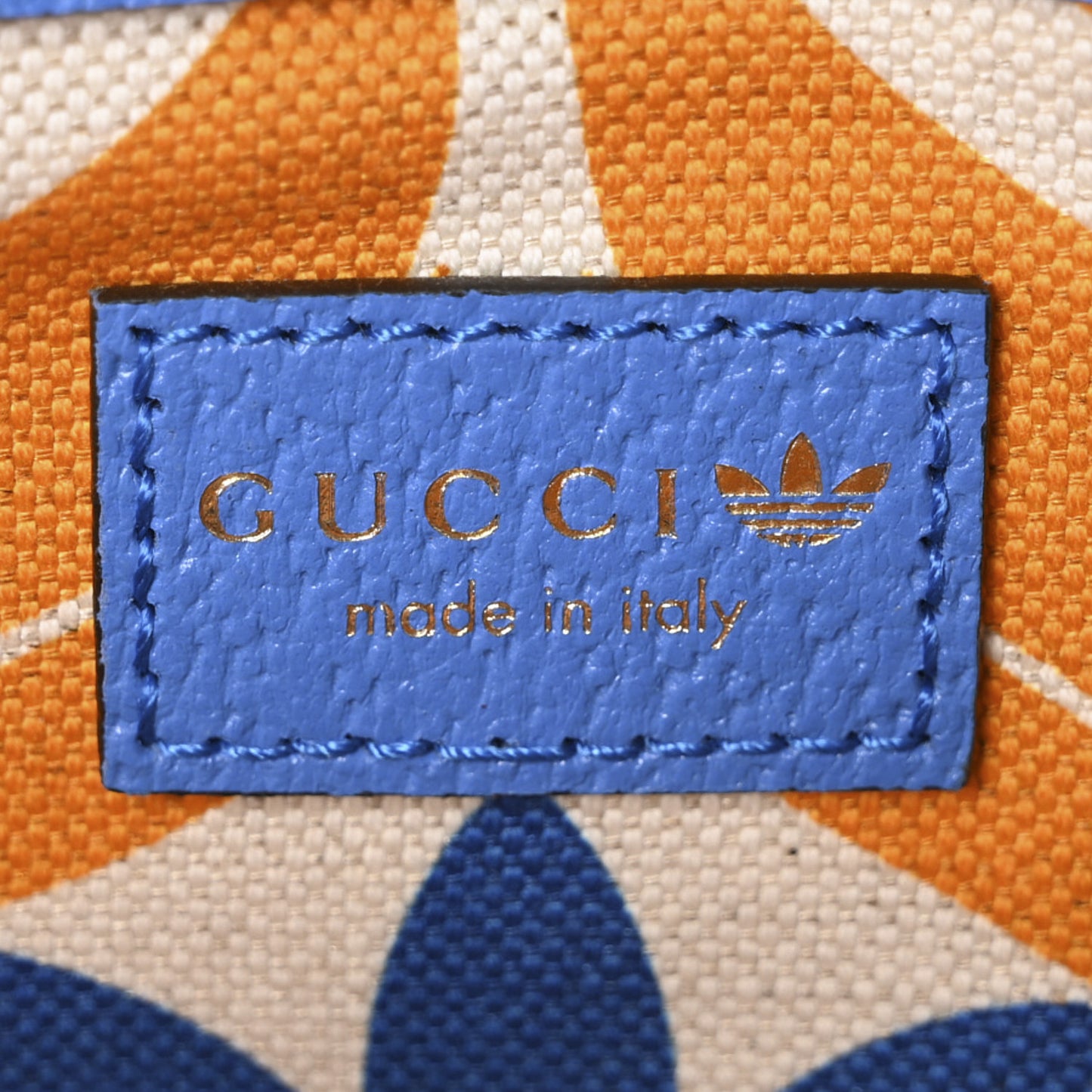 X ADIDAS Textured Dollar Calfskin Web Small Trefoil Horsebit 1955 Shoulder Bag Blue Off White