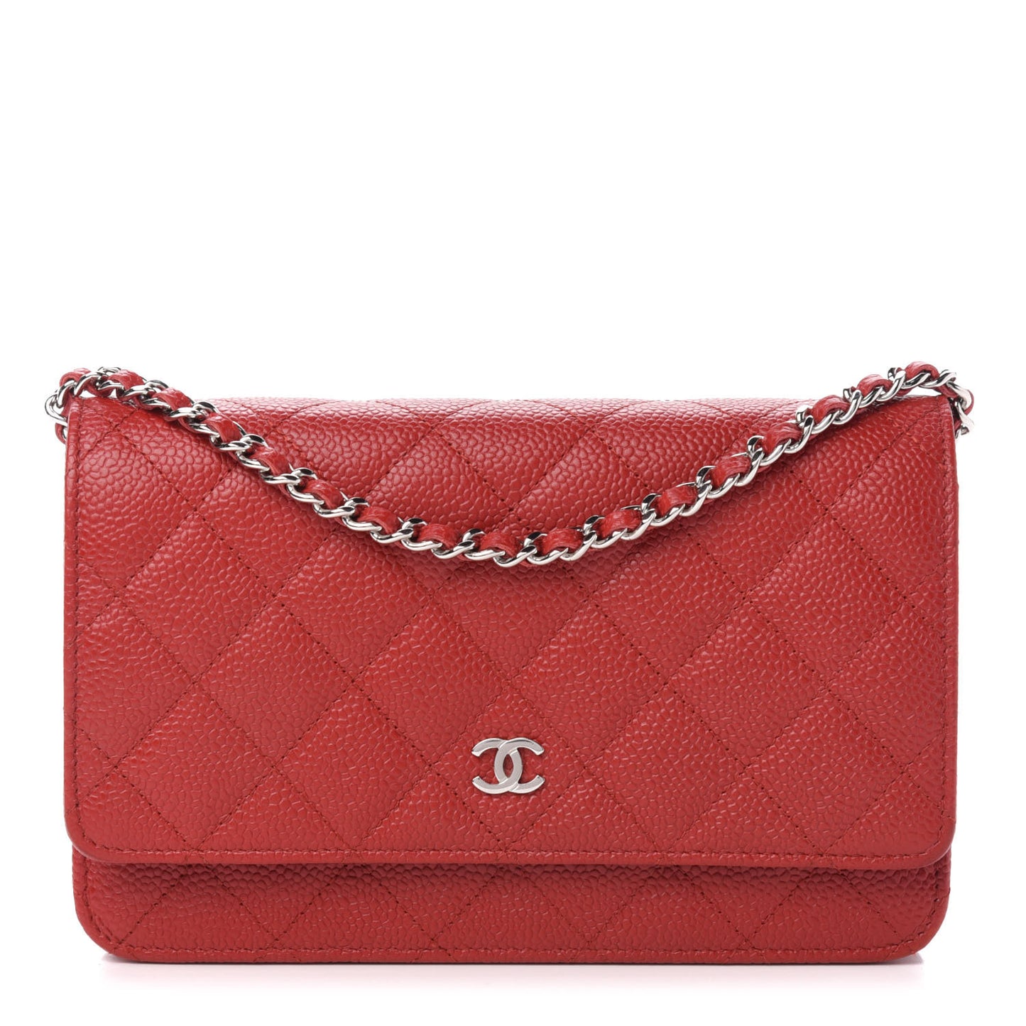 Caviar Quilted Wallet on Chain WOC Red