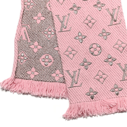 Louis Vuitton Wool Silk Logomania Shine Scarf Pink 3 of 5