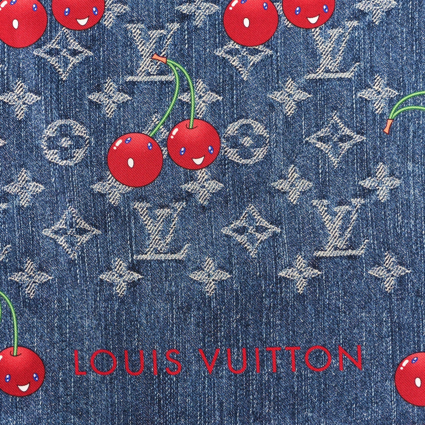 LV X TM Silk Monogram Cerises Square Scarf 90 Denim Blue