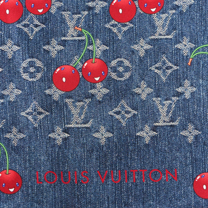 Louis Vuitton LV X TM Silk Monogram Cerises Square Scarf 90 Denim Blue 2 of 3