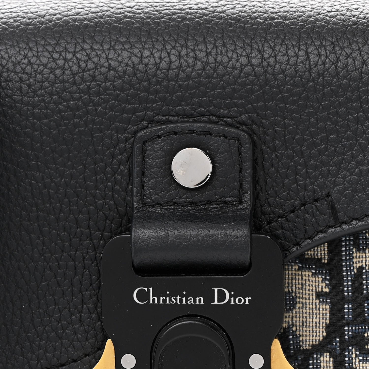 Christian Dior Grained Calfskin Oblique Mini Saddle Messenger Bag With Flap Beige Black 8 of 14