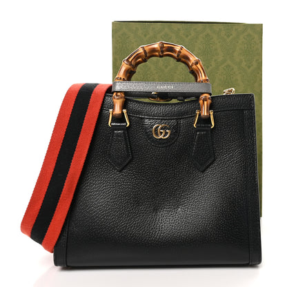 Gucci Textured Dollar Calfskin Web Small Diana Tote Bag Black Dusty Grey 11 of 11