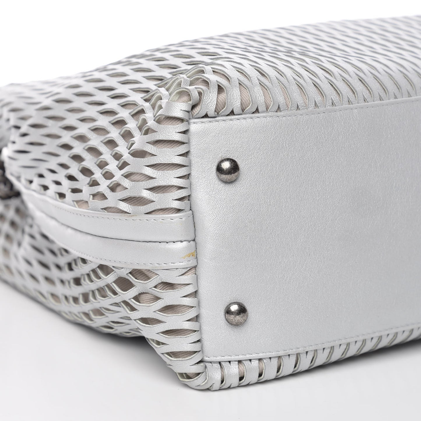 Calfskin Laser Cut Perforated CC Tote Silver