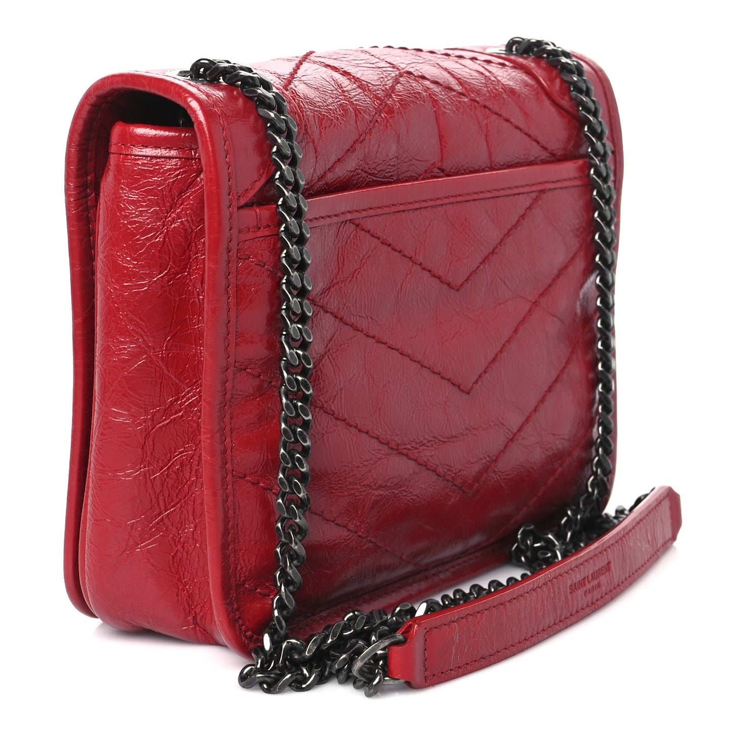 Crinkled Calfskin Matelasse Monogram Niki Chain Wallet Rouge Eros