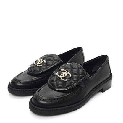 Chanel Lambskin Quilted CC Turnlock Loafers 38.5 Black 3 of 9