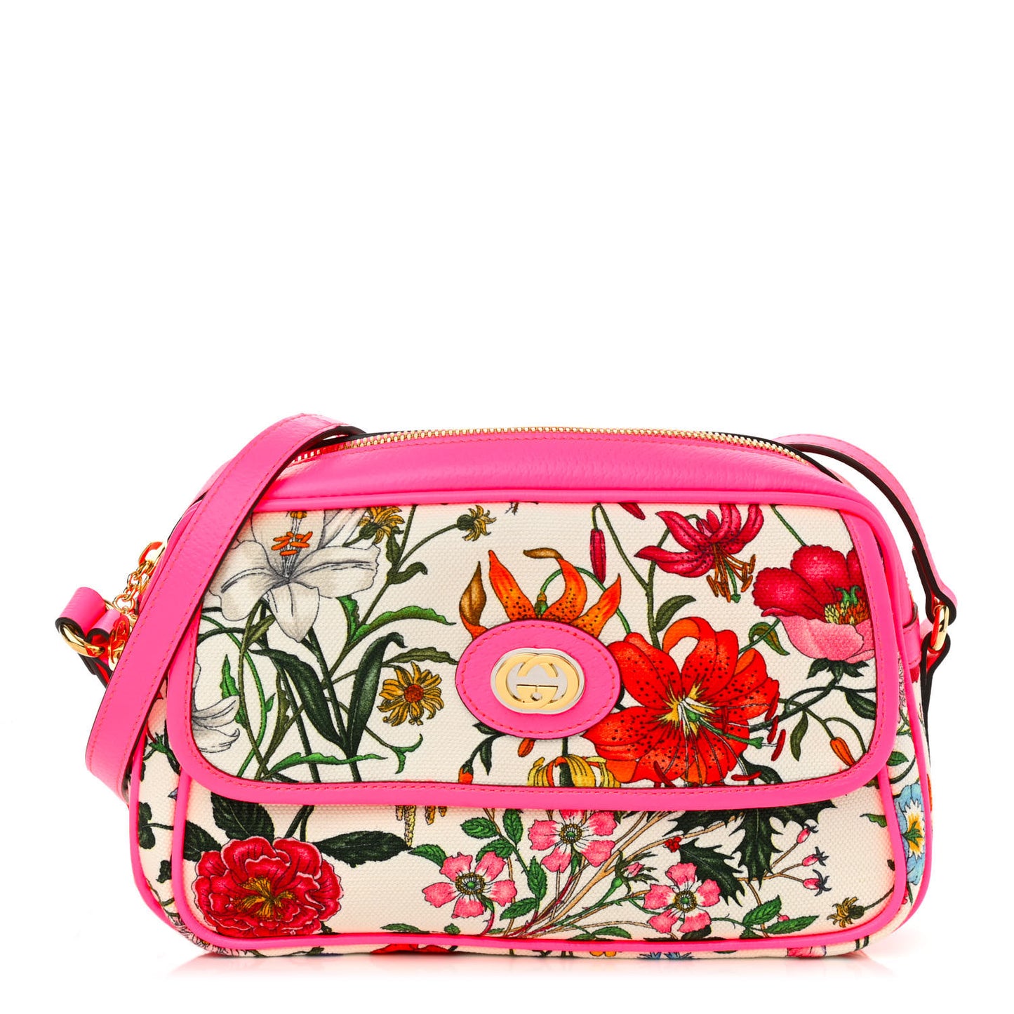 Canvas Flora Floral Shoulder Bag White Fuchsia Fluo