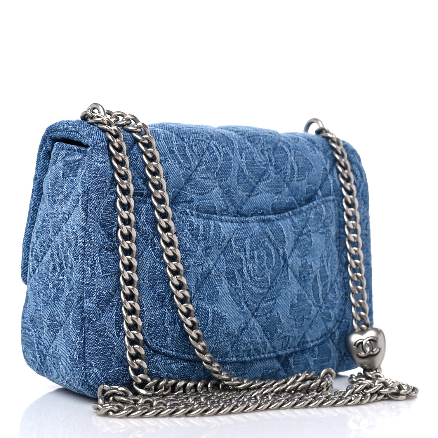 Chanel Denim Quilted Camellia Sweetheart Mini Flap Blue 3 of 10