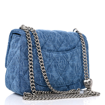 Chanel Denim Quilted Camellia Sweetheart Mini Flap Blue 3 of 10