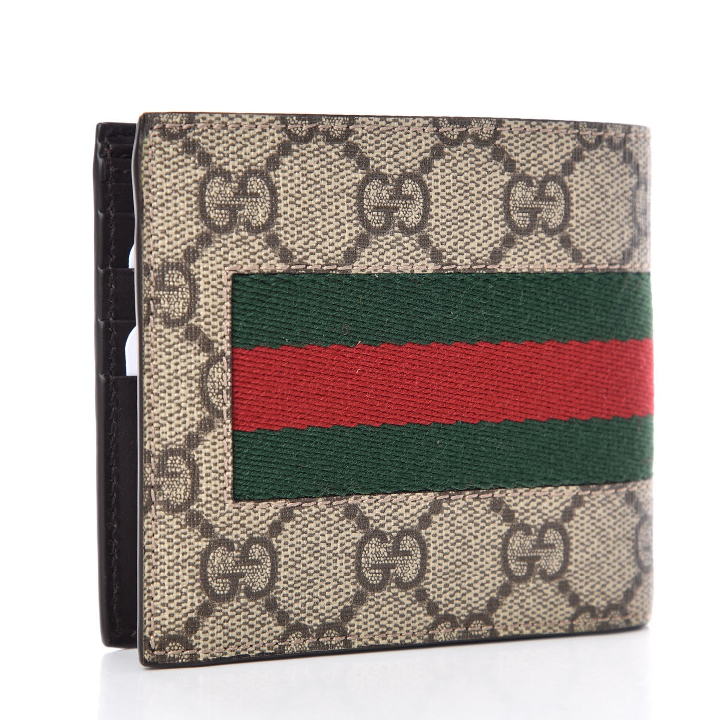 GG Supreme Monogram Selleria Calfskin Web New Web Bi-Fold Coin Wallet Beige Ebony Cocoa